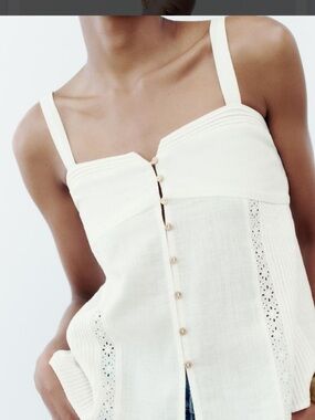 Zara White Strappy Top with Pintucks in Size S